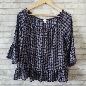 Charming Charlie ruffle bottom sleeve blue shirt S